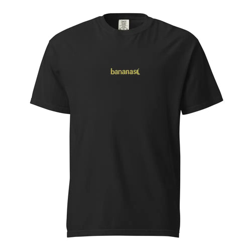 Black short-sleeved bananas embroidered t-shirt with gold logo on chest