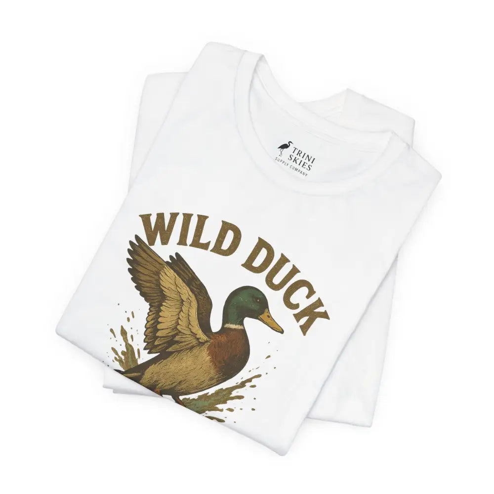 Trini Skies wild duck shirt with mallard graphic on white tee