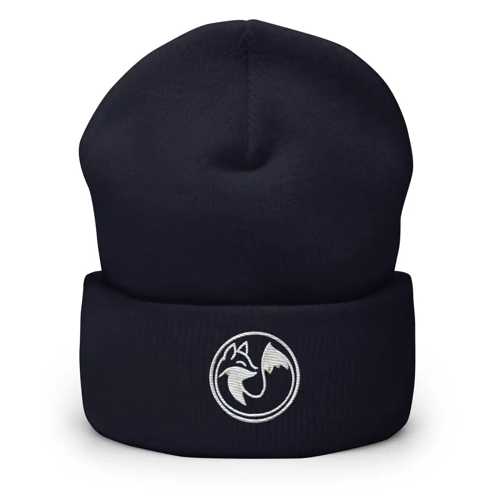 Dark blue Wild Fox embroidered beanie with white fox logo