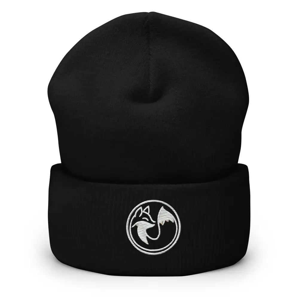 Black Wild Fox embroidered beanie with white fox logo