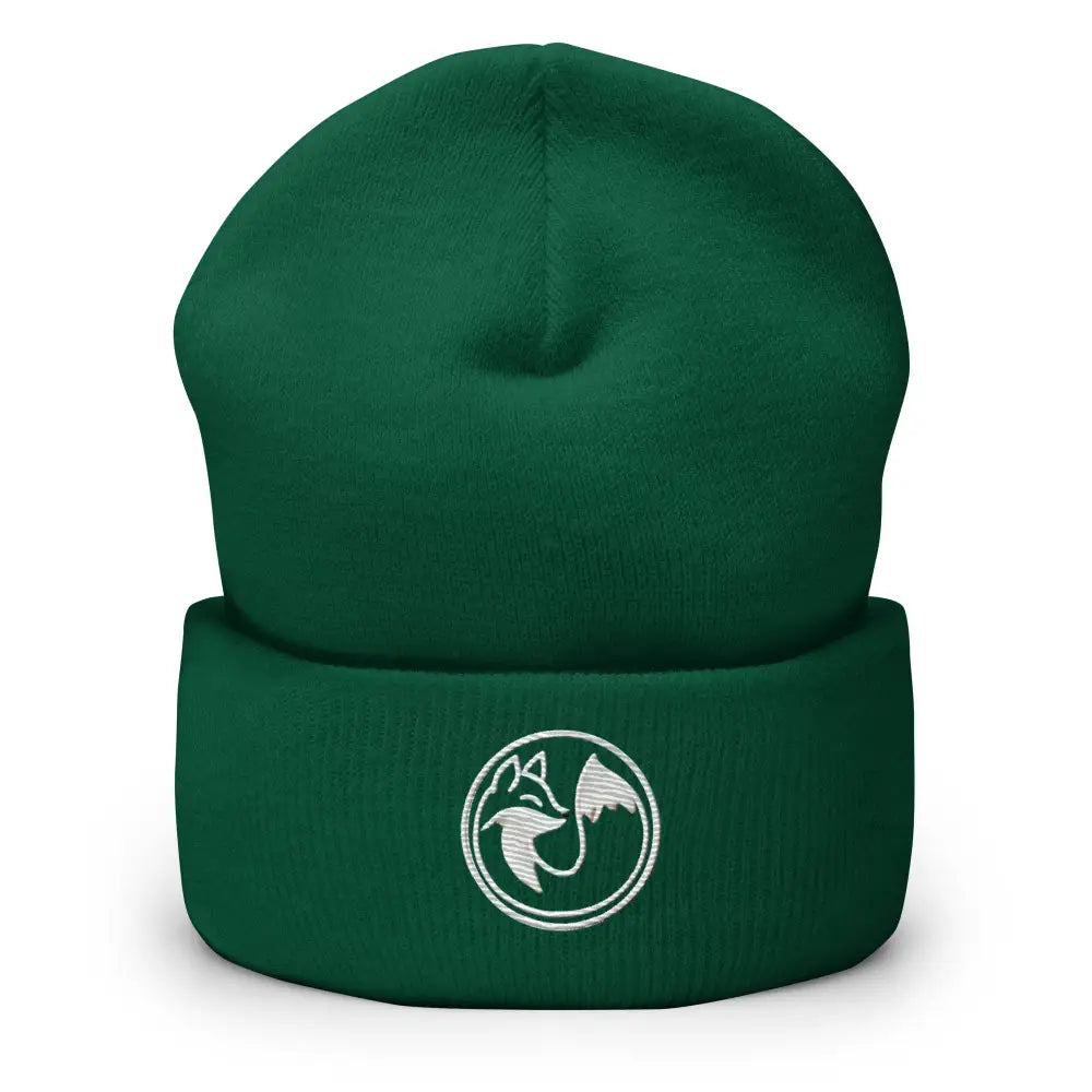 Dark green wild fox embroidered beanie knit hat