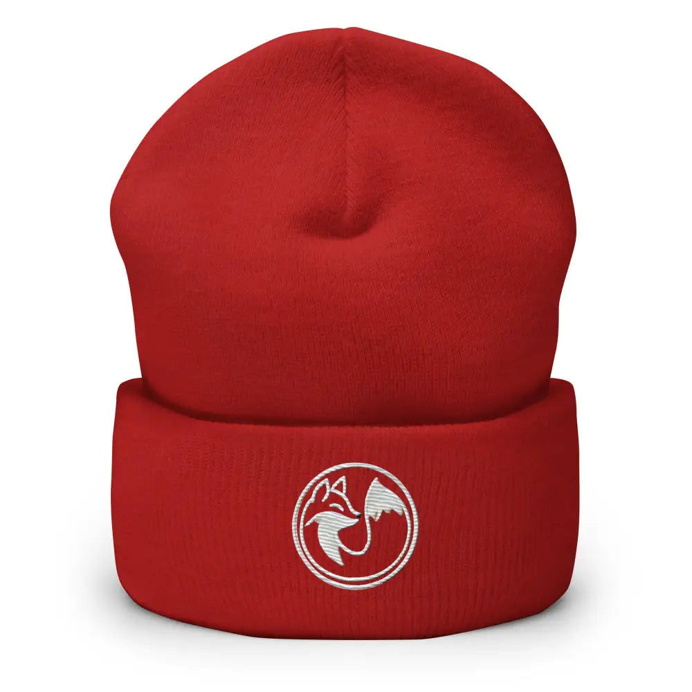 Wild Fox embroidered red knit beanie hat with logo