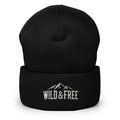 Wild & Free cuffed beanie with embroidered mountains