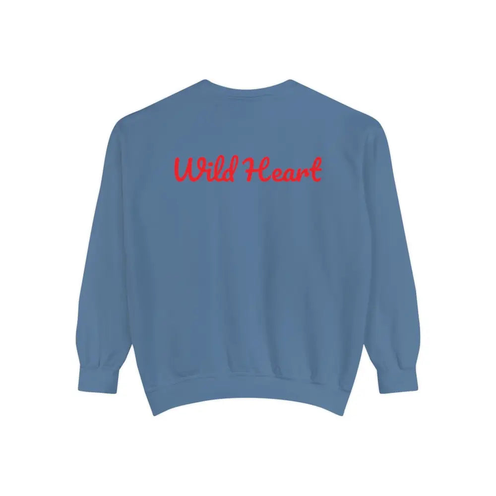 Blue Wild Heart unisex garment-dyed long-sleeved crewneck sweatshirt