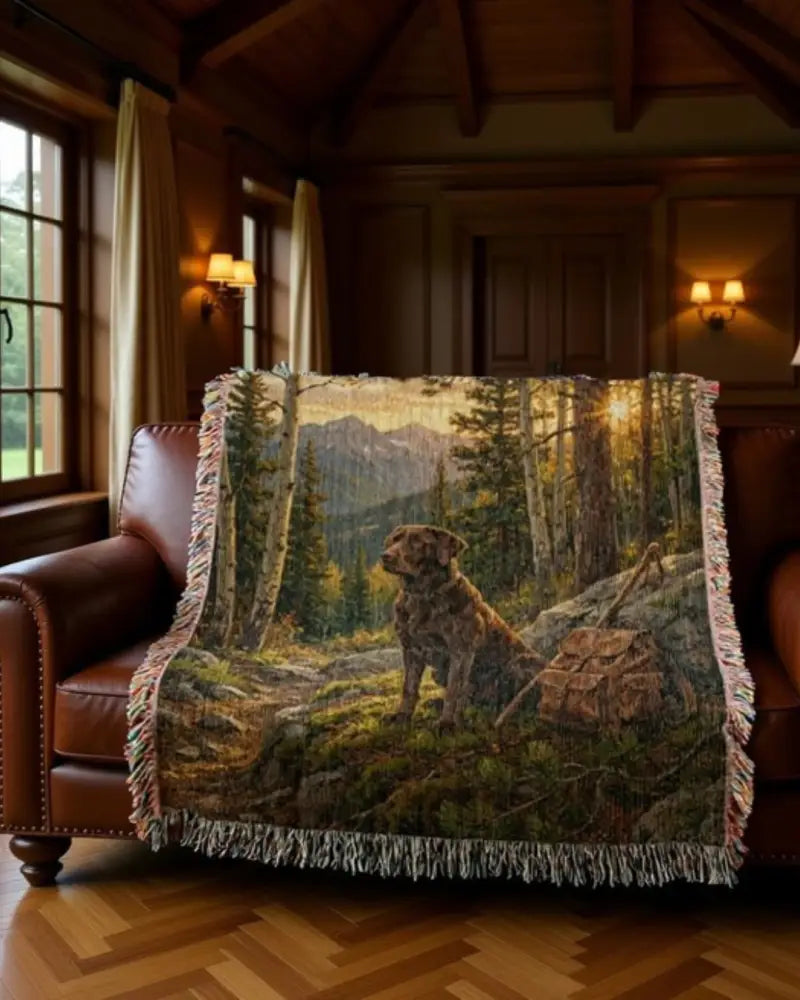 Wilderness Labrador Retriever Woven Throw Blanket with Dog in Landscape
