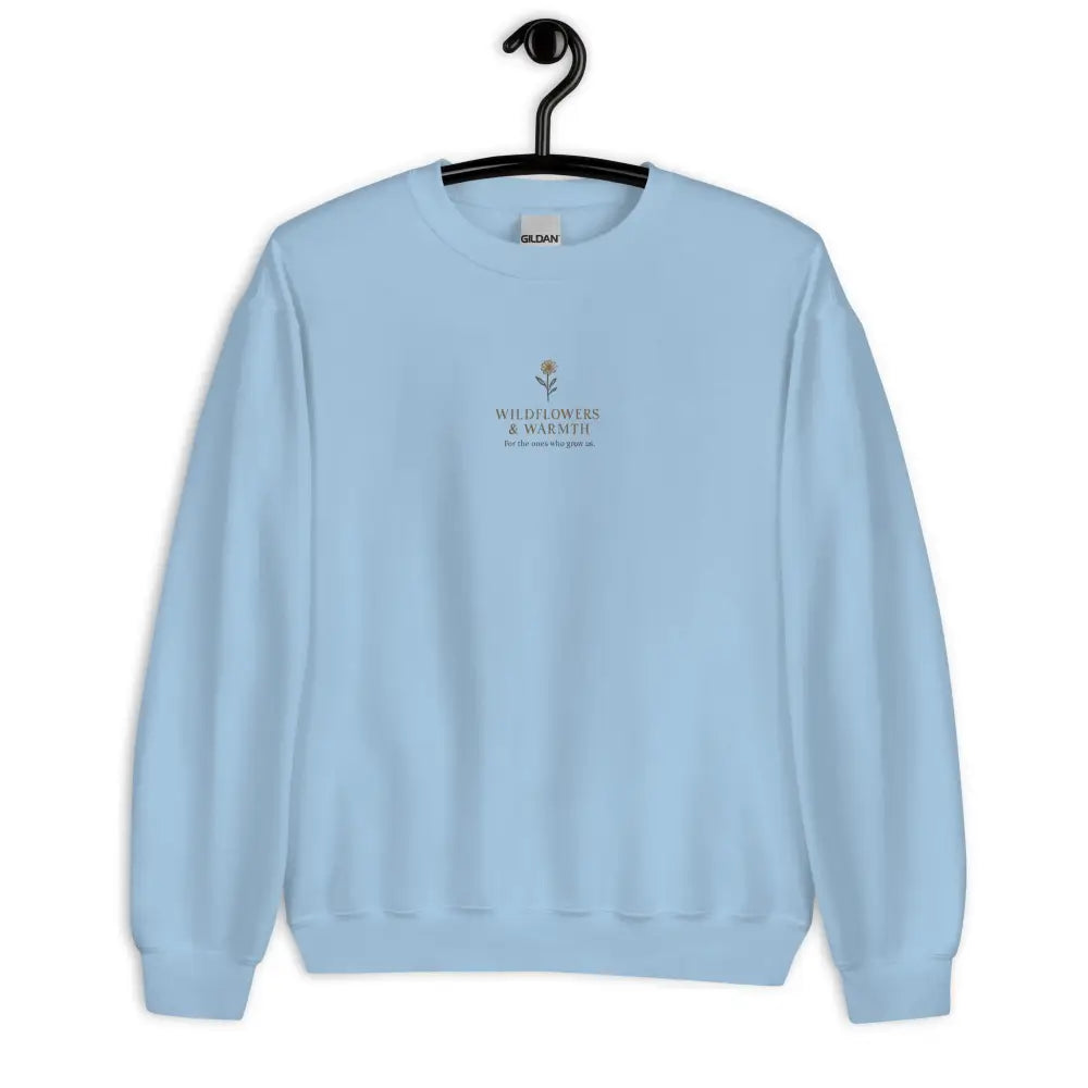 Light blue crewneck with wildflower bloom embroidered design