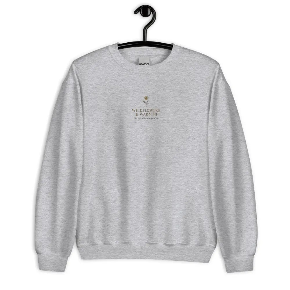Light grey crewneck sweatshirt with wildflower bloom embroidered graphic