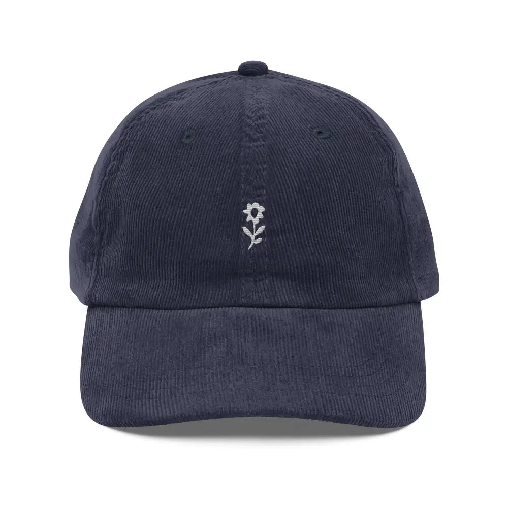 Dark blue corduroy embroidered wildflower hat by Trini Skies Supply