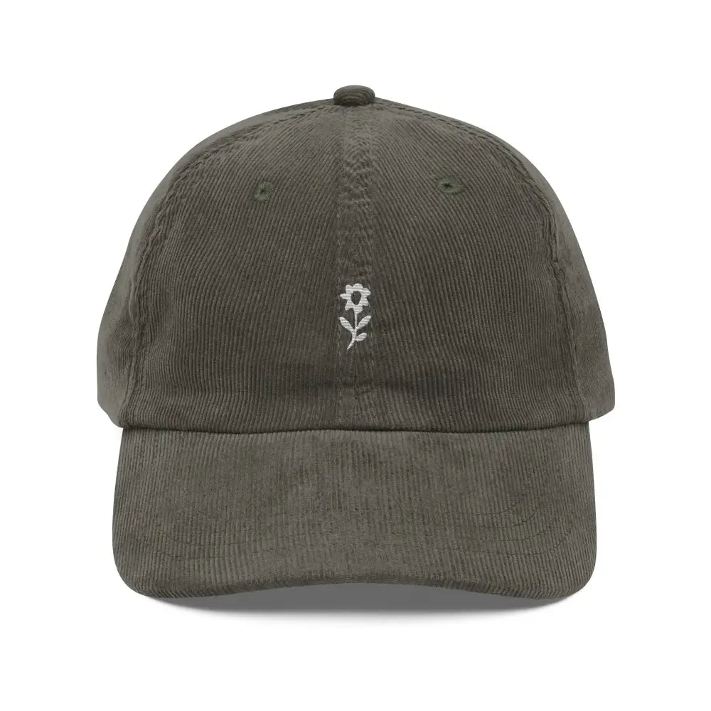 Olive green corduroy embroidered wildflower hat by Trini Skies Supply