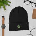 Wizard Frog Embroidered Black Knit Beanie by Trini Skies