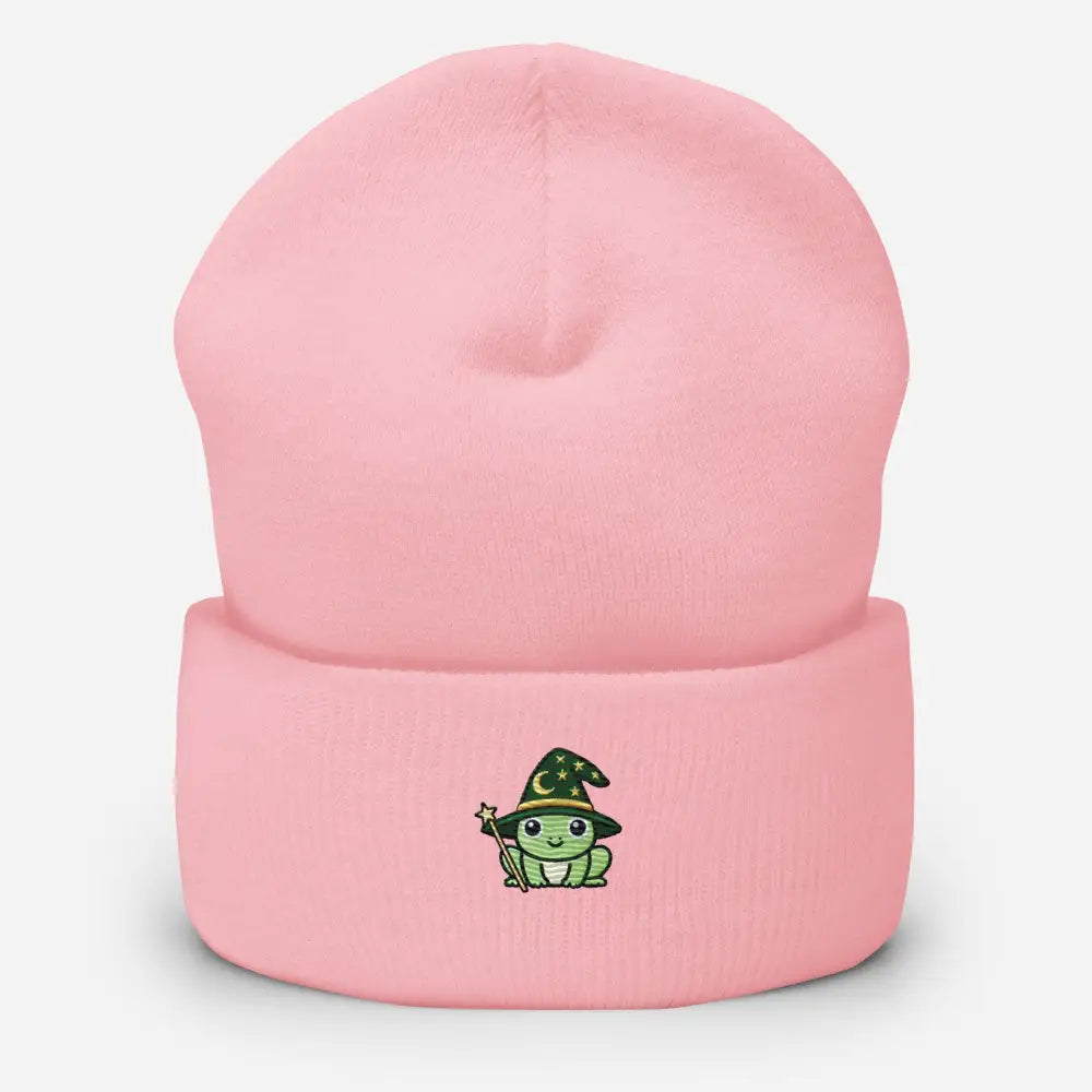Wizard Frog Embroidered Pink Beanie by Trini Skies
