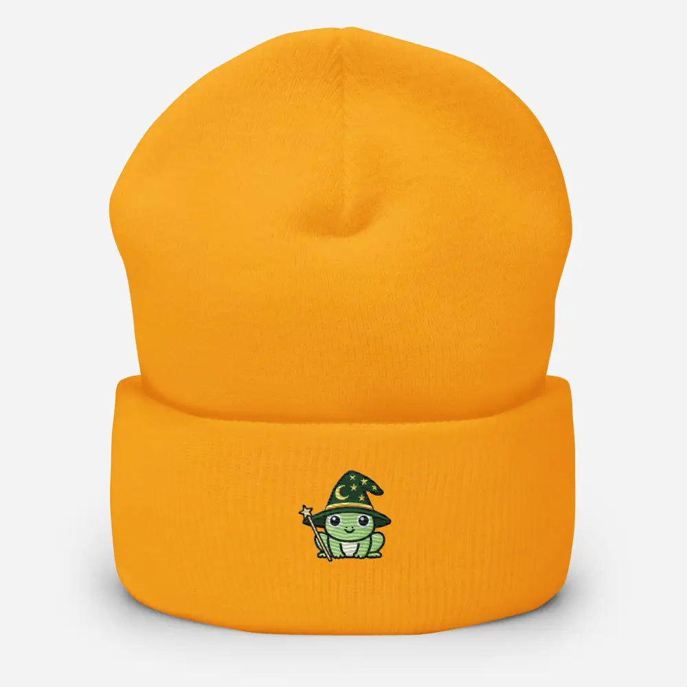 Trini Skies wizard frog embroidered orange beanie