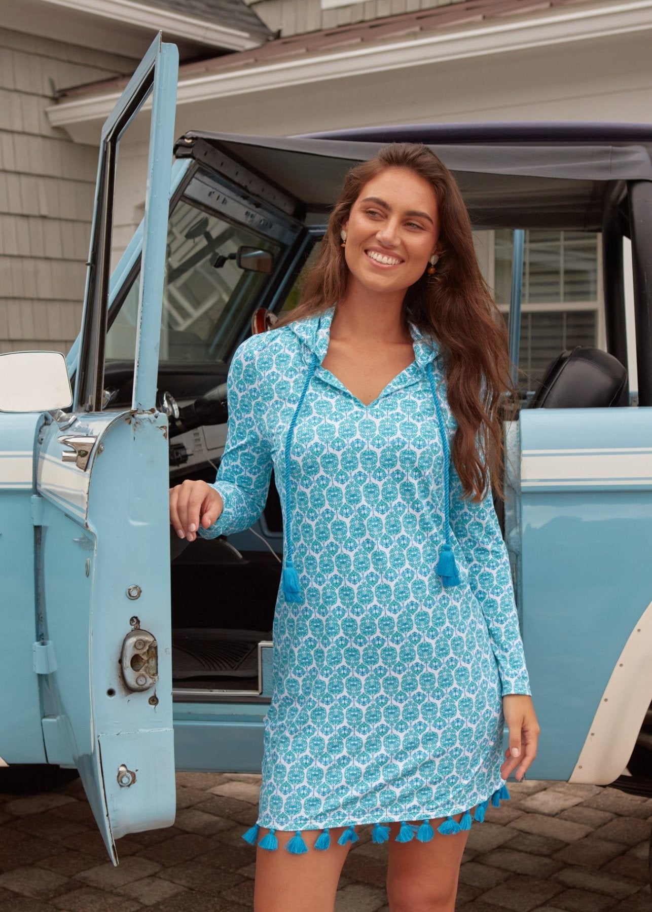 Women's UPF 50+ Hooded Cover Up Long Sleeve Beach Dress Tassel - Triniskies