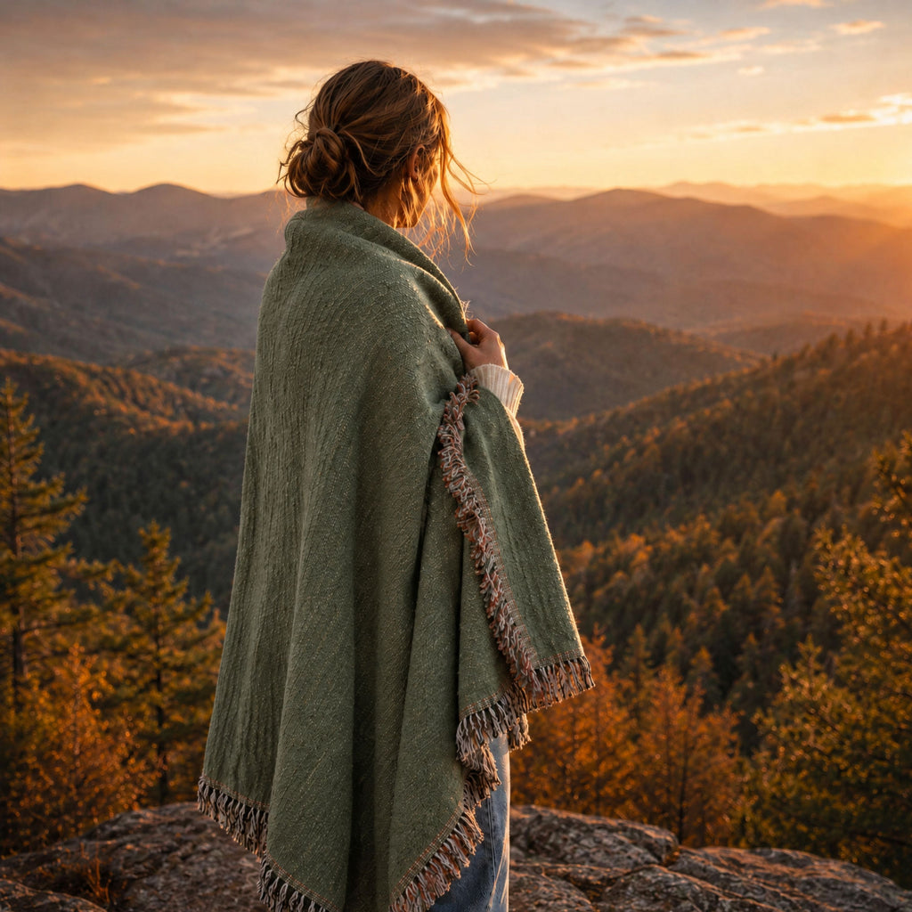 Moss Green Solid Woven Throw Blanket | 100% Cotton, Quiet Luxury Neutral, Fringe Home Decor Gifts