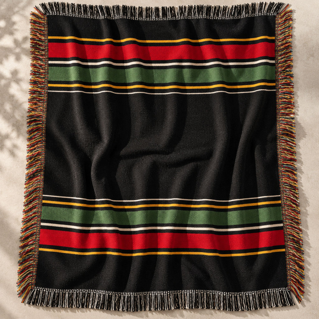 Timberline Black Forest Blanket | Dark Woven Fringed Cotton Throw | Lodge Cabin Decor