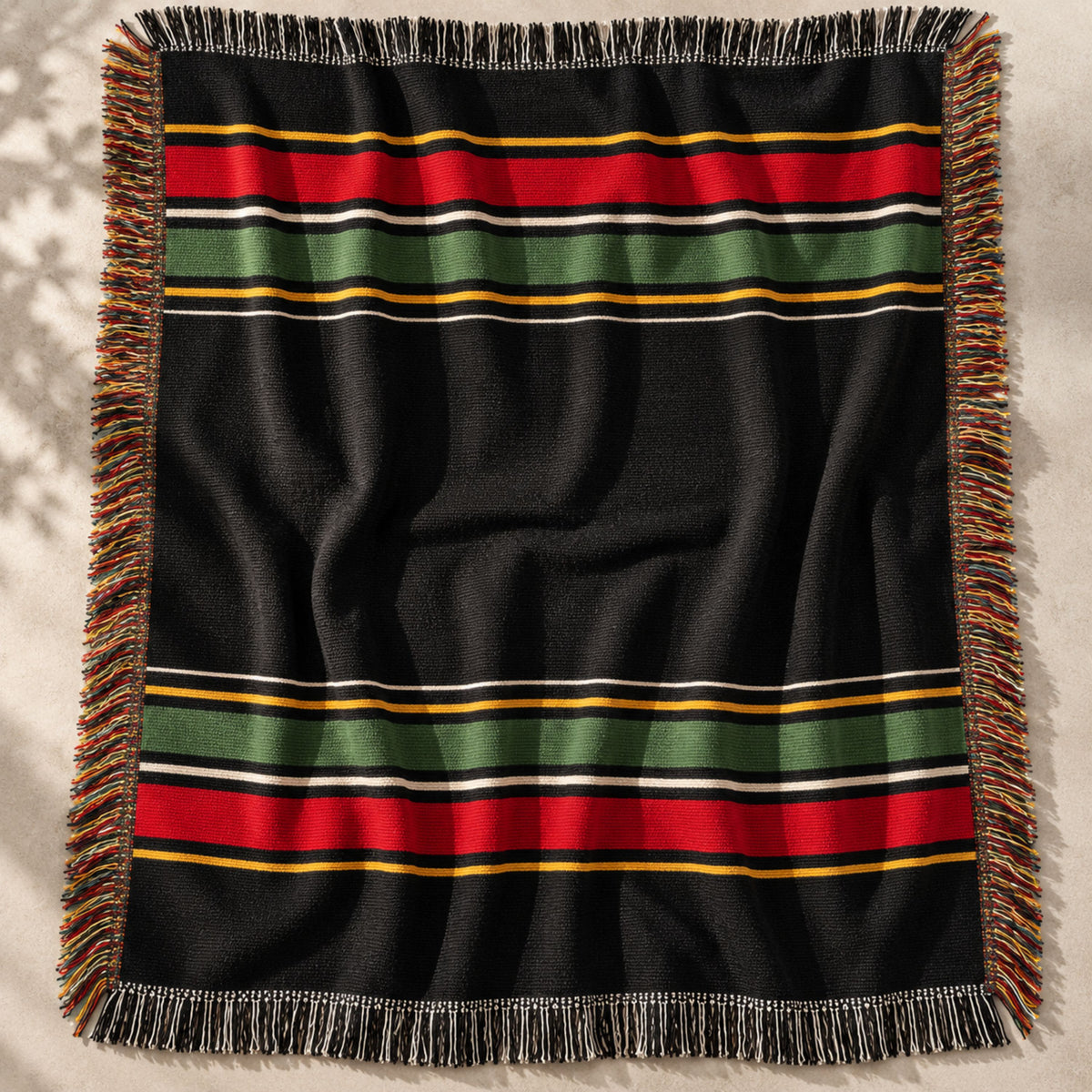 Timberline Black Forest Blanket | Dark Woven Fringed Cotton Throw | Lodge Cabin Decor