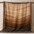 Horizon Fade woven cotton throw blanket hanging to show full length ombré gradient from warm oat to deep espresso with multicolor fringe trim