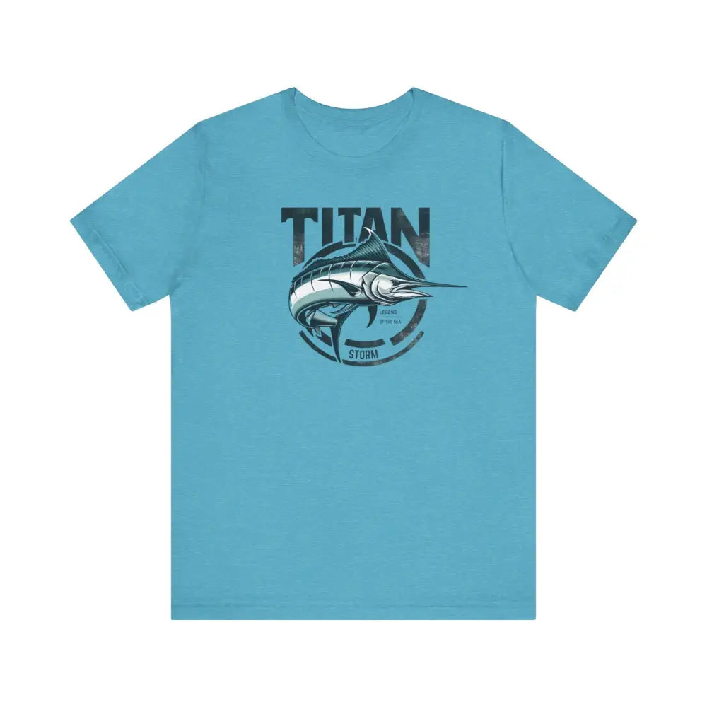 Light blue Trini Skies marlin graphic unisex cotton tee with TITAN