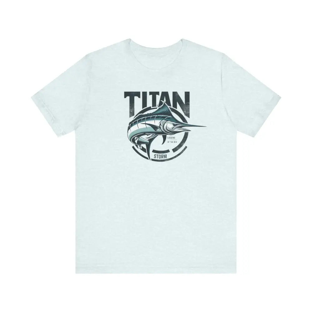 Trini Skies light blue marlin graphic unisex tee with TITAN text