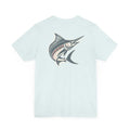 Light blue sea unisex short-sleeve tee with marlin graphic