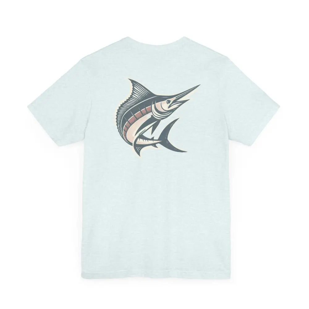 Light blue sea unisex short-sleeve tee with marlin graphic