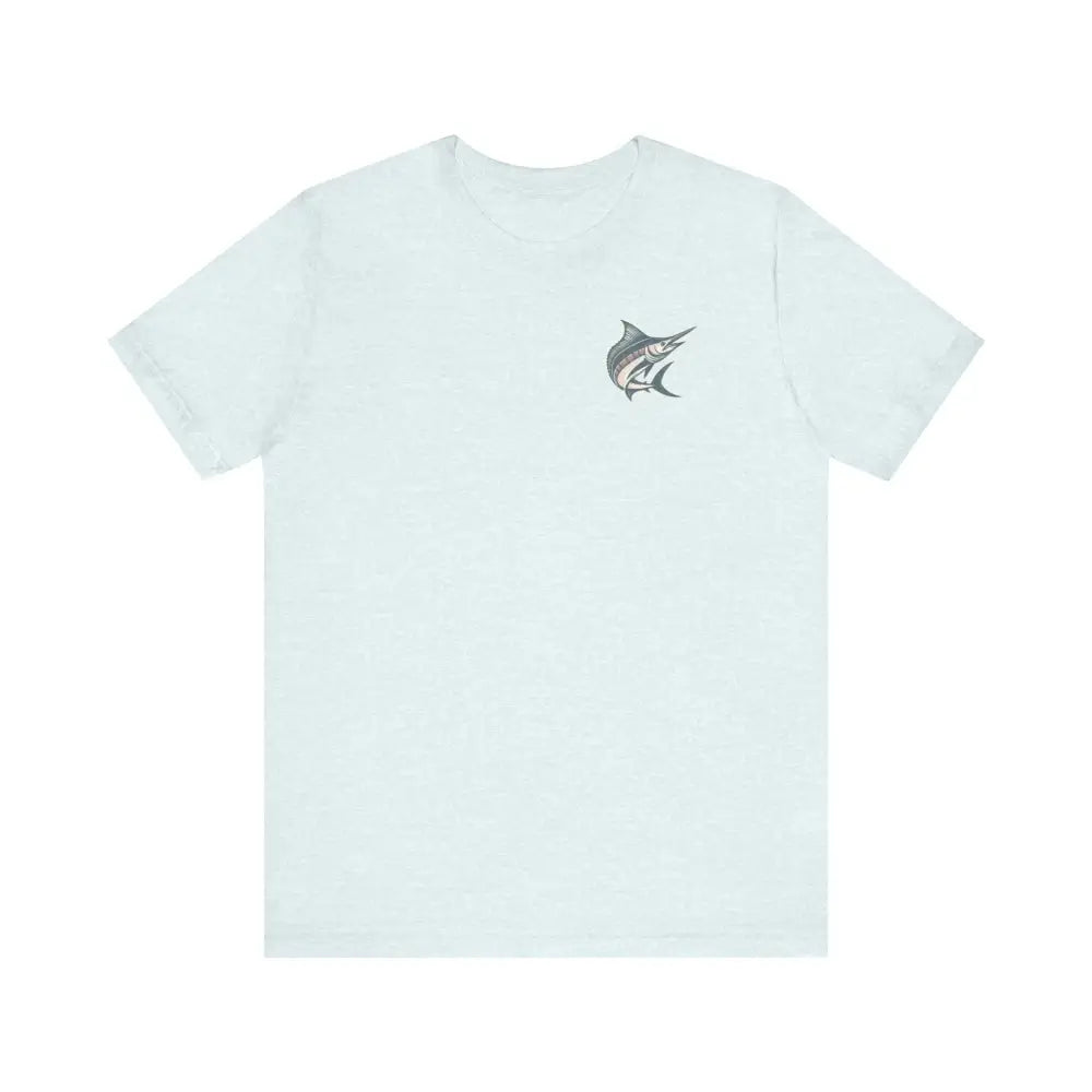 Light blue sea unisex short-sleeve tee with marlin graphic