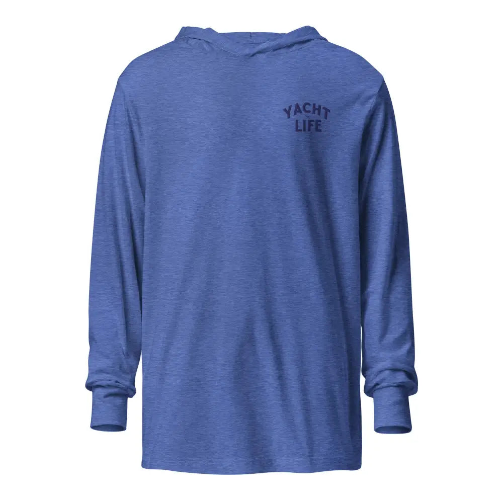 Blue Yacht Life Embroidered Hooded Long Sleeve Tee in breathable fabric