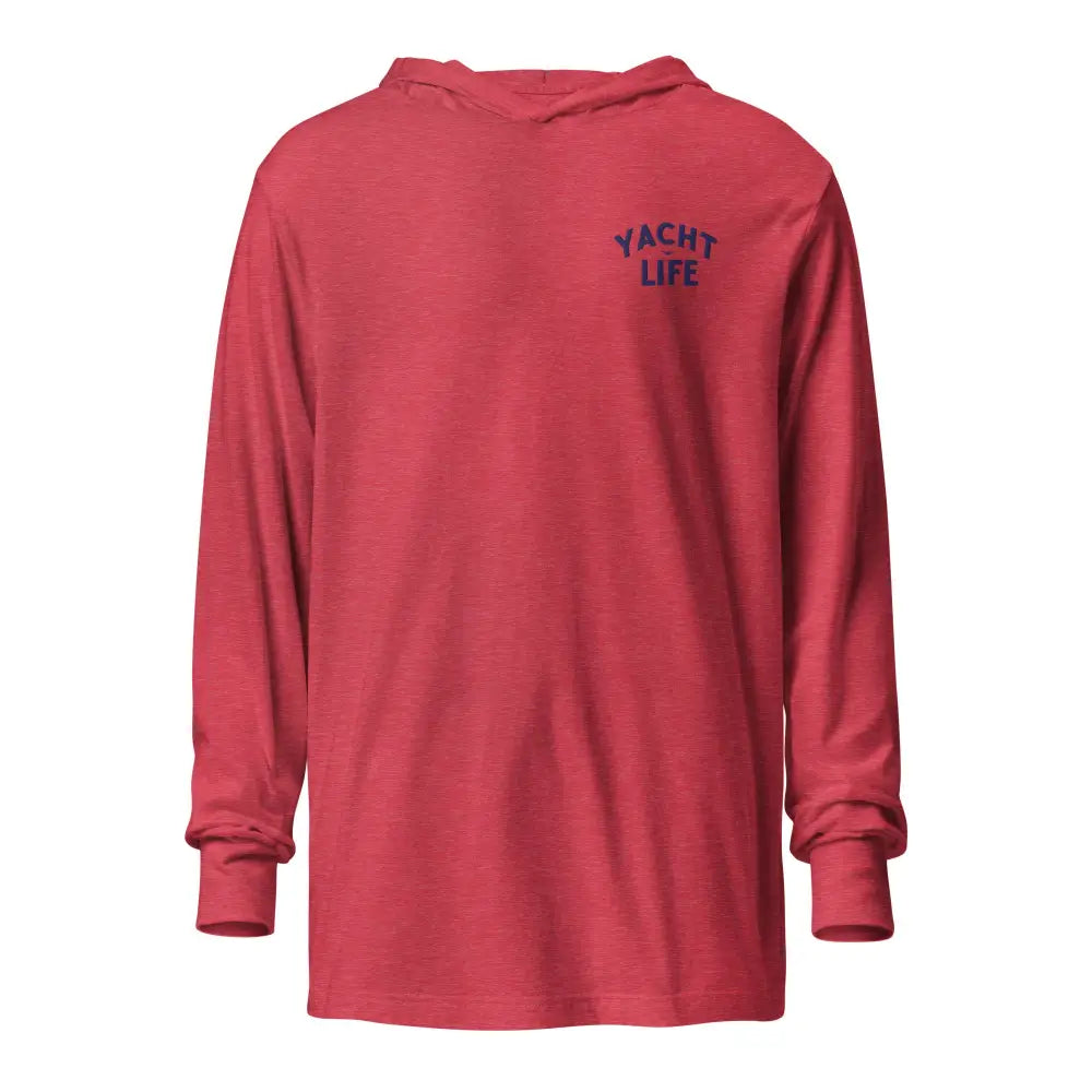 Red Yacht Life Embroidered Hooded Long Sleeve Tee in breathable fabric