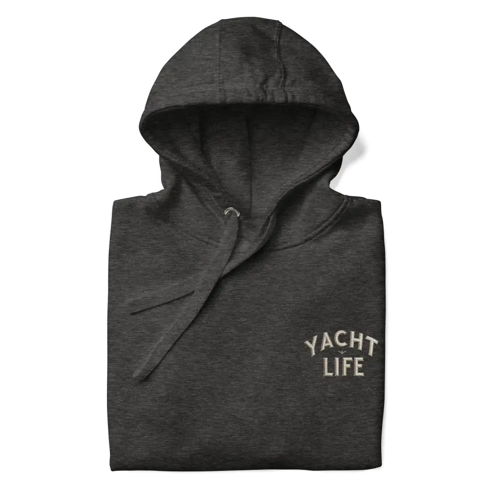 Dark gray heathered Yacht Life embroidered Trini Skies hooded sweatshirt