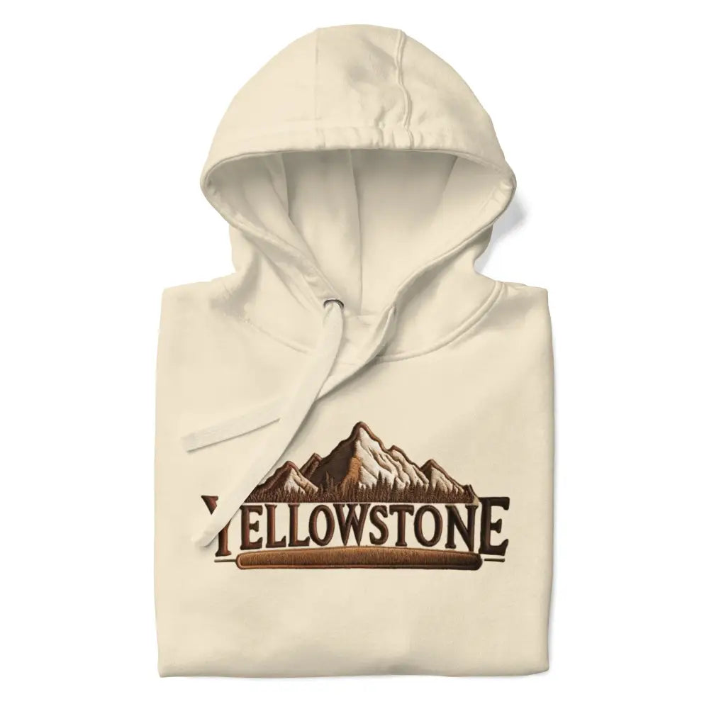 Yellowstone-inspired unisex hoodie with cream mountain graphic for hiking nature lovers