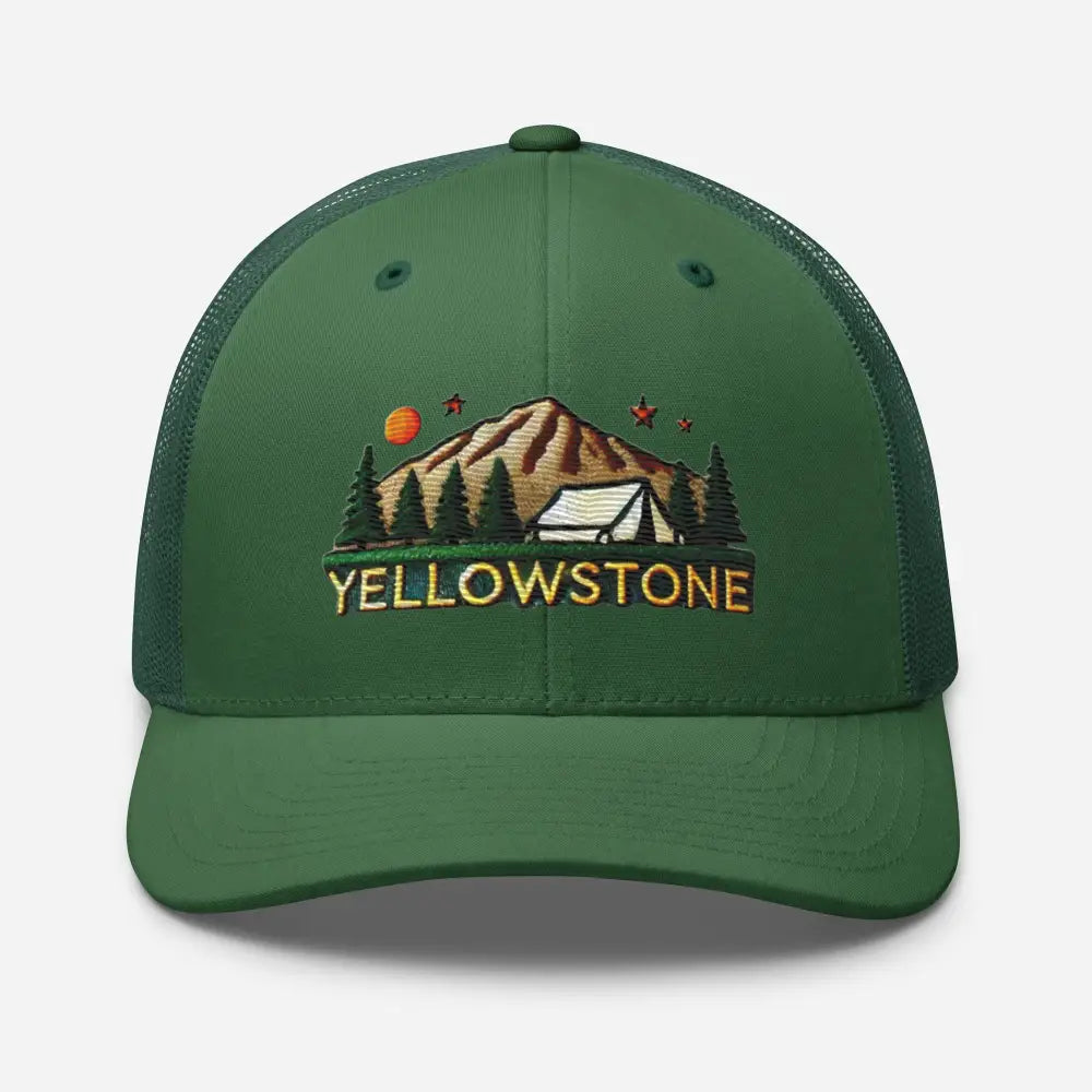 Yellowstone National Park embroidered trini skies trucker hat