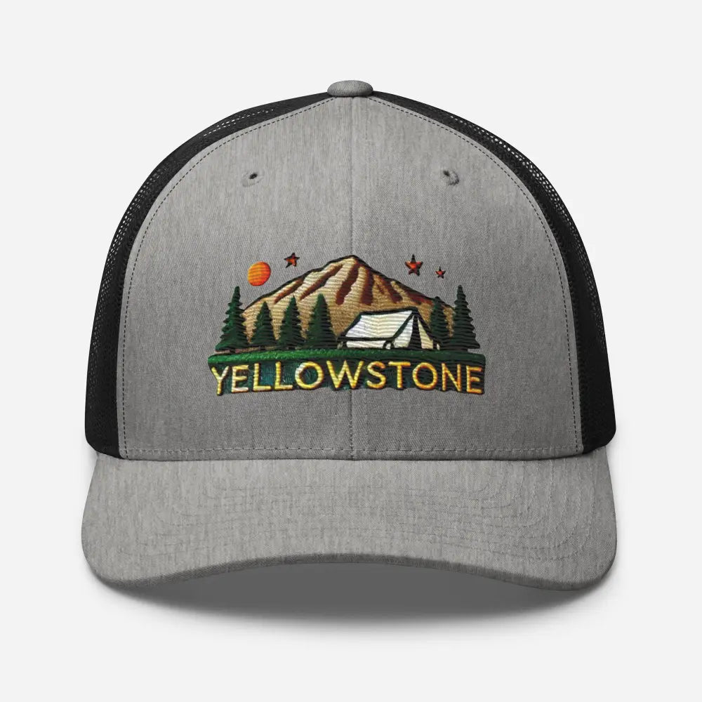 Gray and black Yellowstone National Park embroidered trucker hat