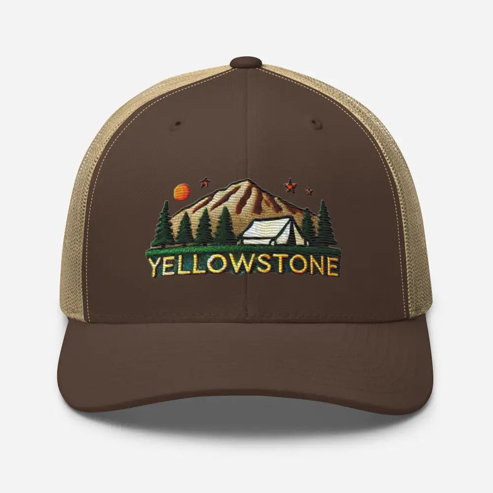 Yellowstone National Park embroidered trucker cap with landscape design