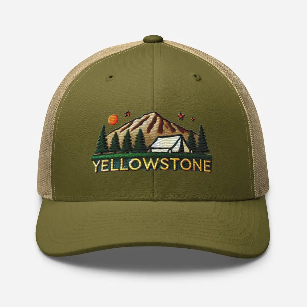 Yellowstone National Park olive green embroidered trucker hat