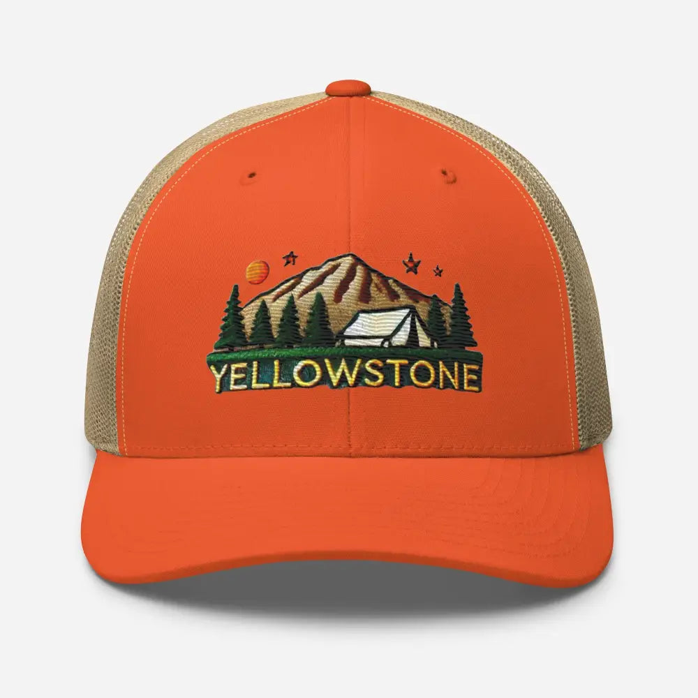 Yellowstone National Park embroidered trini skies trucker hat