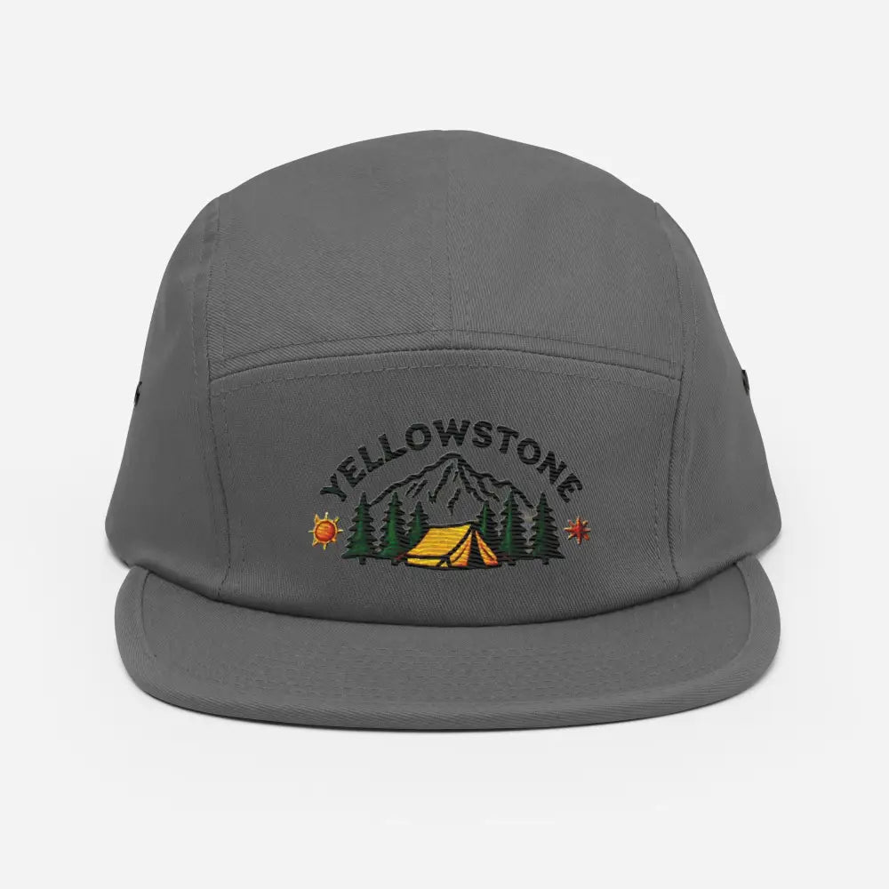 Gray Yellowstone National Park embroidered corduroy cap with landscape design