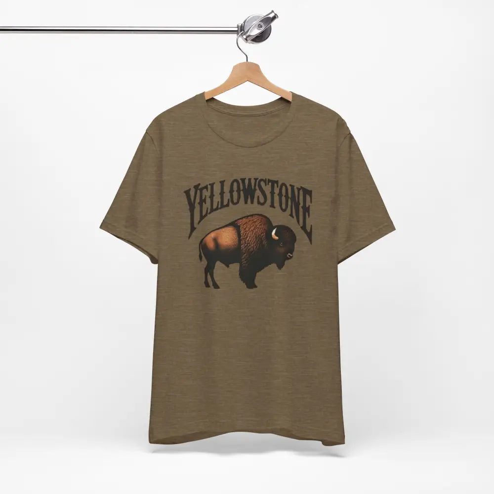 Olive green Yellowstone National Park-inspired bison tee for nature lovers