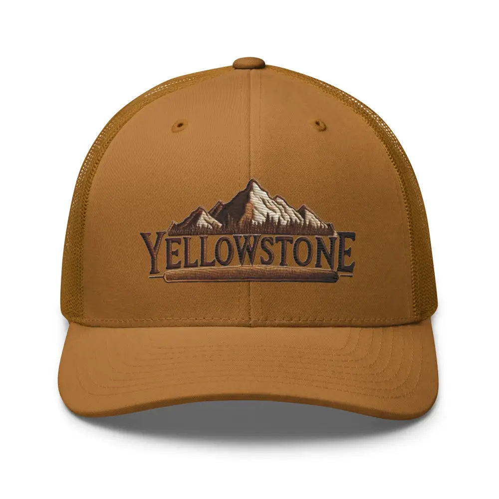Yellowstone National Park embroidered brown corduroy cap with mountain forest design