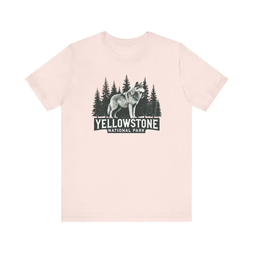 Pale pink Yellowstone National Park wolf graphic unisex jersey short sleeve tee