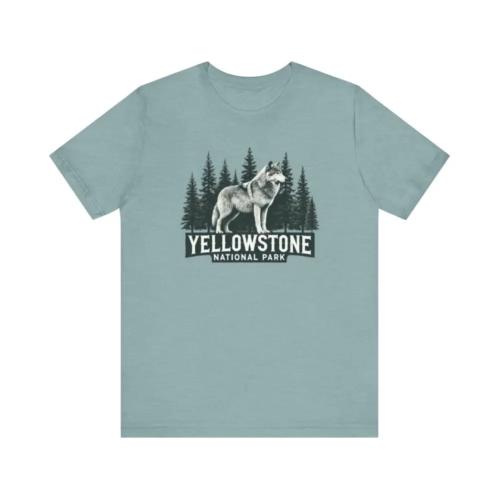 Light blue Yellowstone National Park wolf graphic unisex jersey short sleeve tee