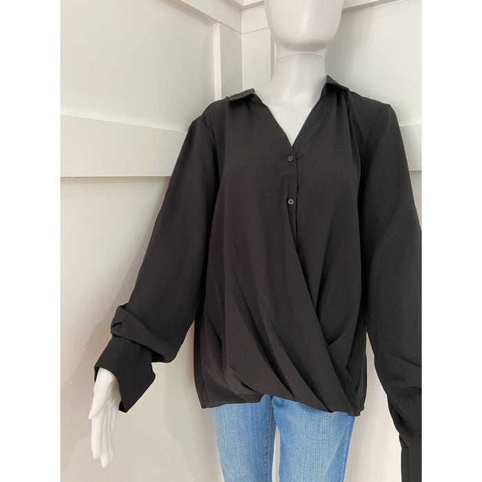 Zac & Rachel XL / Black Zac and Rachel Black Long-Sleeved Wrap Top, Size XL * wom257