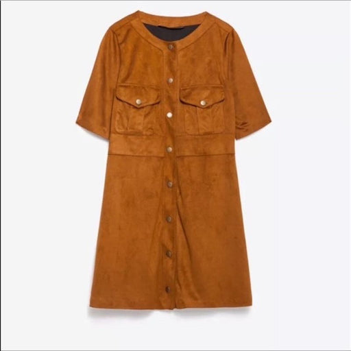 Zara Zara Trafaluc Brown Faux Suede Shirt Dress - Women's XS women’s 319