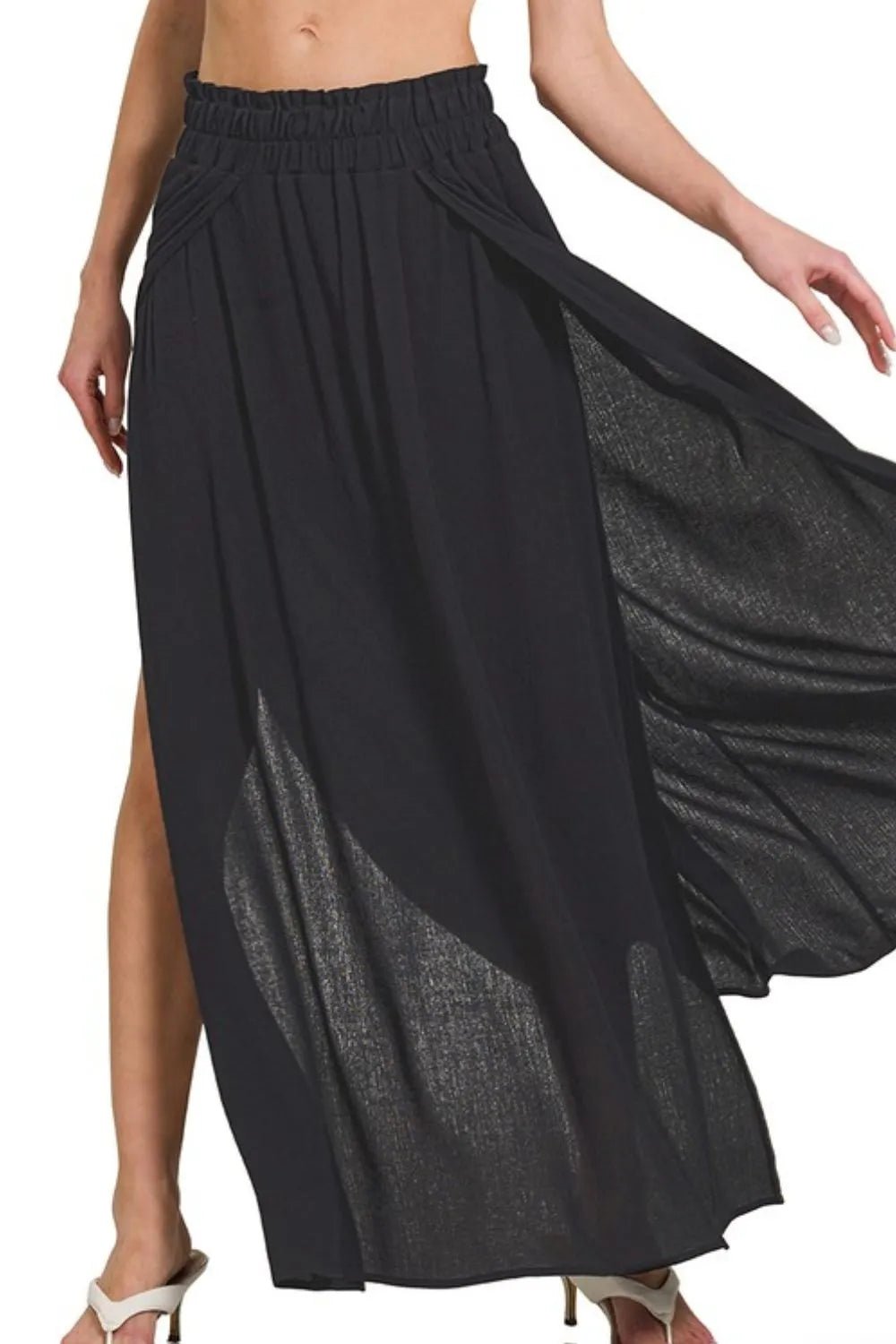 Zenana Woven Crinkle Gauze Long Skirt with Side Slits | Trini Skies Resortwear - Triniskies