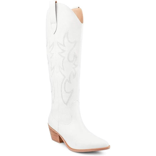 Zzheels White / 8 Zzheels Embroidered Western Cowboy Boots for Women: Chunky Heel, SZ 8 Shoes