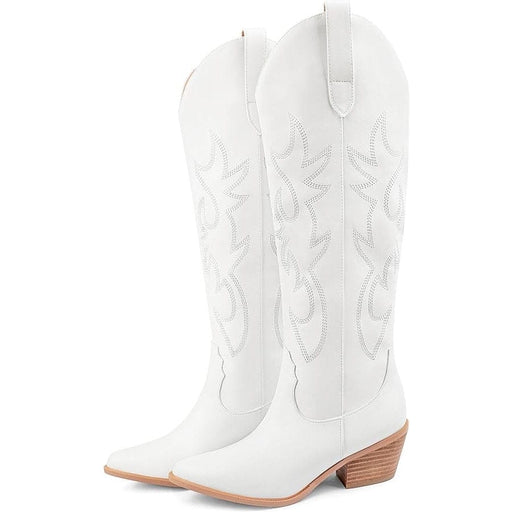 Zzheels White / 8 Zzheels Embroidered Western Cowboy Boots for Women: Chunky Heel, SZ 8 Shoes